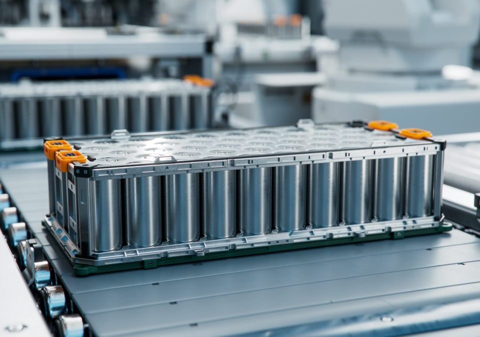 A battery pack rolls off a production line.