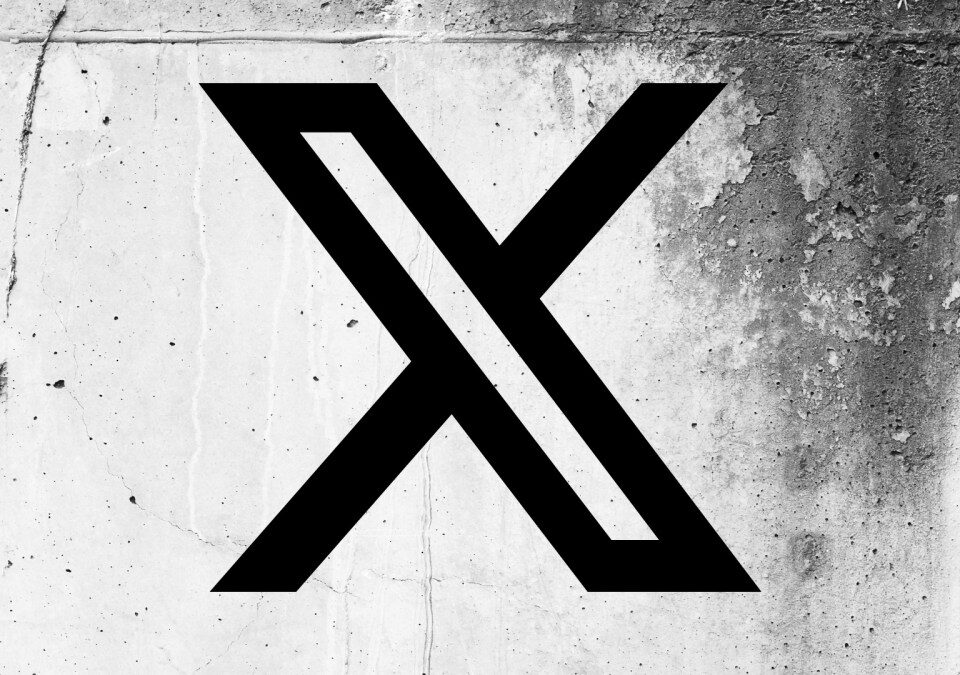 X (formerly Twitter) logo on a cracked wall