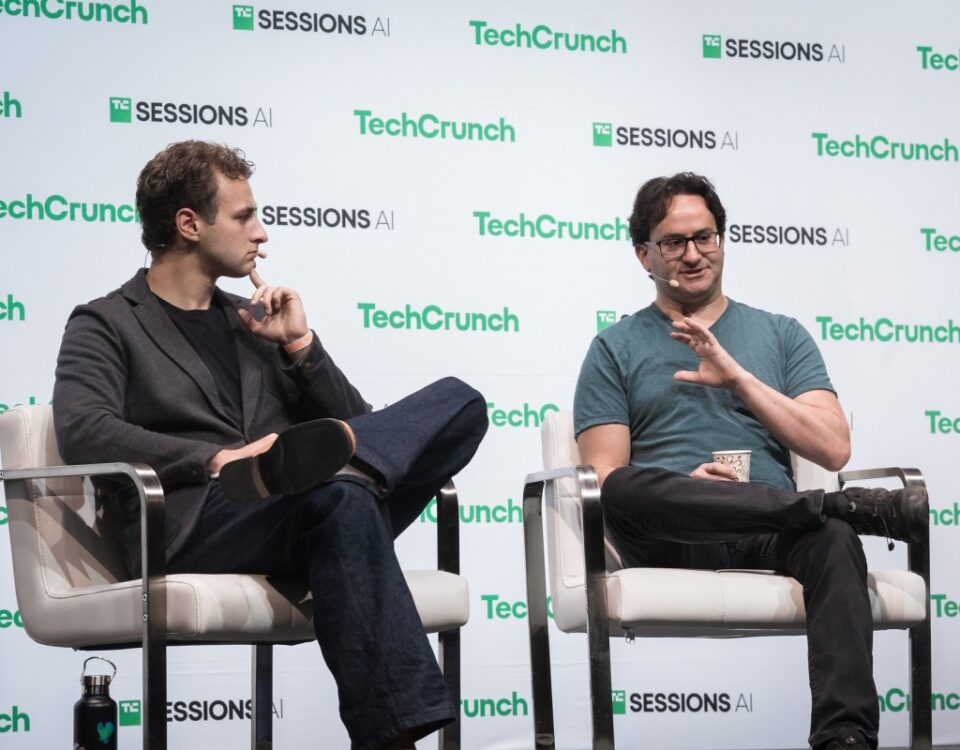 Jared Kaplan on stage at TechCrunch Sessions AI