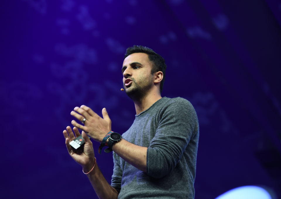 Ethan Agarwal, Aaptiv, on Centre Stage during day three of Collision 2019 at Enercare Center in Toronto, Canada.