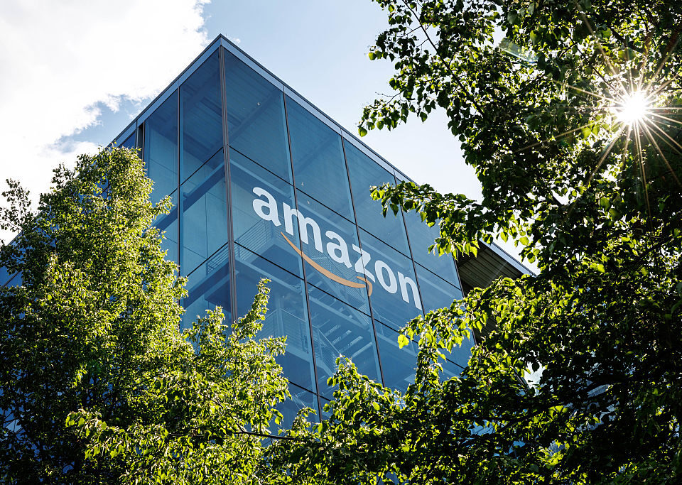 The logo and lettering of global online mail order company Amazon can be seen on the façade of Amazon Germany's headquarters in Parkstadt Schwabing in Munich (Bavaria).