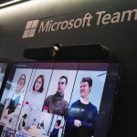 A screen shows a virtual meeting with Microsoft Teams at ISE 2024