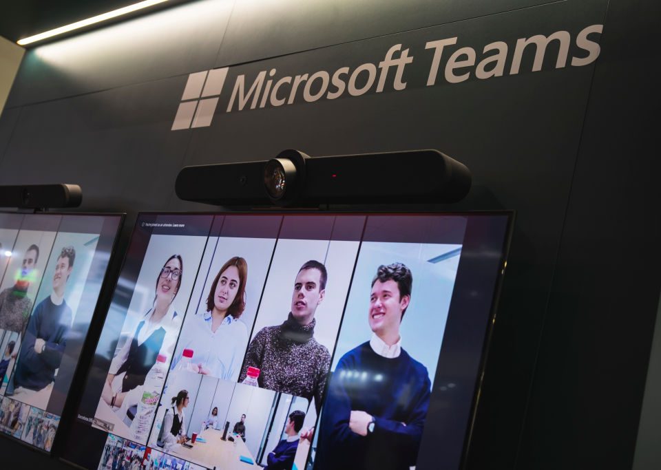 A screen shows a virtual meeting with Microsoft Teams at ISE 2024