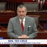 a photo of Ted Cruz, speaking to the Senate on Sept. 29, as seen on C-Span