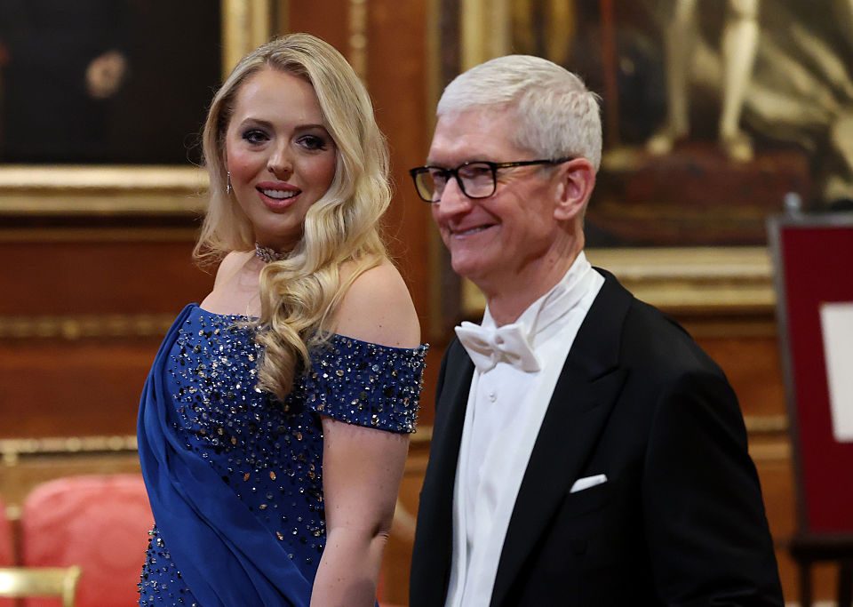 WINDSOR, ENGLAND - SEPTEMBER 17: Tiffany Trump and Tim Cook, Apple CEO attend the State visit by the President of the United States of America at Windsor Castle on September 17, 2025 in Windsor, England. President Trump is in England from Sept. 16-18 on his second UK state visit, with the previous one taking place in 2019 during his first presidential term. (Photo by Anna Moneymaker/Getty Images)
