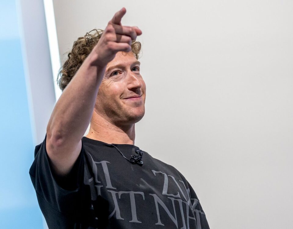 Mark Zuckerberg, chief executive officer of Meta Platforms Inc., during the Meta Connect event in Menlo Park, California, US, on Wednesday, Sept. 25, 2024. Meta Platforms Inc. debuted its first pair of augmented reality glasses, devices that show a combined view of the digital and physical worlds, a key step in Chief Executive Officer Mark Zuckerberg's goal of one day offering a hands-free alternative to the smartphone. Photographer: David Paul Morris/Bloomberg via Getty Images