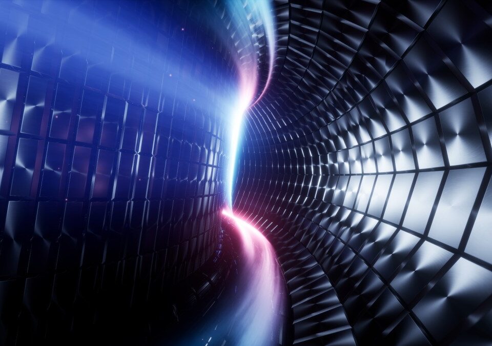 Plasma flows through an illustration of a tokamak fusion reactor.