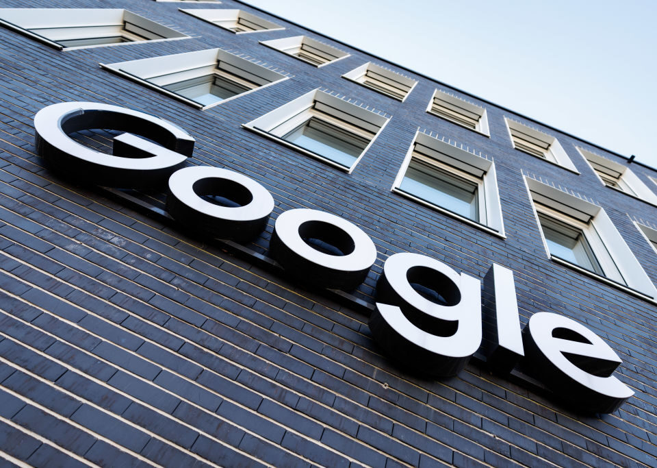 The Google logo can be seen on the facade in front of the company's Munich headquarters