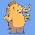 Mastodon elephant holding phone