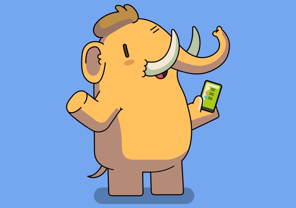 Mastodon elephant holding phone