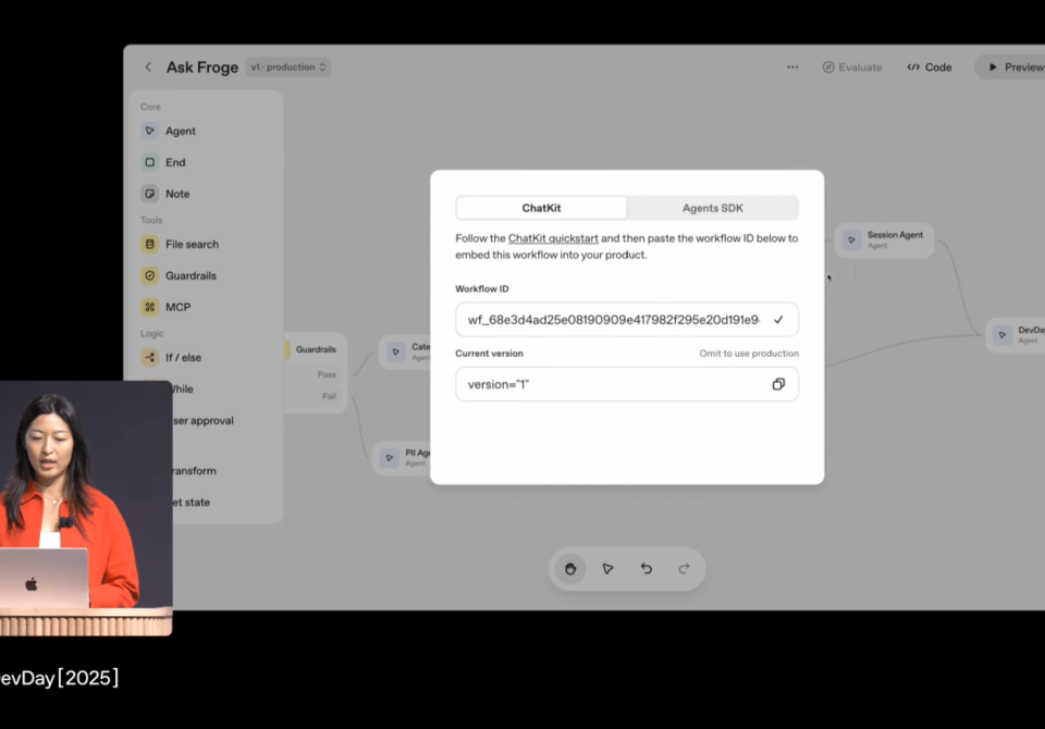 OpenAI engineer Christina Huang using AgentKit at Dev Day 2025.