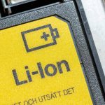 A label sits affixed to a lithium-ion battery.
