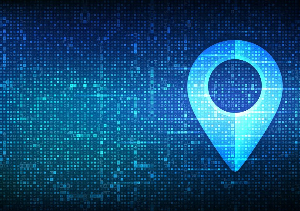 Pointer of map on matrix background with digits 1 and 0