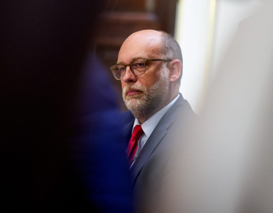 Russell Vought, director of the Office of Management and Budget (OMB), sits in a cabinet meeting.
