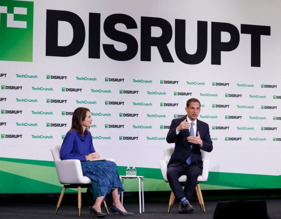Connie Loizos, Editor-in-Chief and San Francisco Mayor Daniel Lurie speak onstage during day three of TechCrunch Disrupt 2025 at Moscone Center on October 29, 2025 in San Francisco, California.