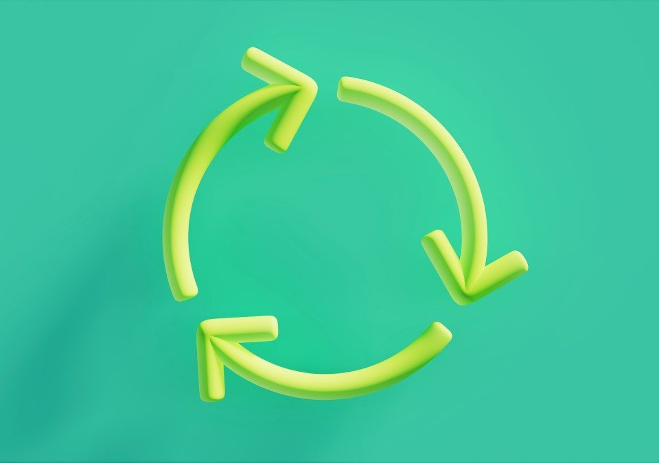 Circle formed by curved arrows as a symbol of recycling, 3d illustration, horizontal image