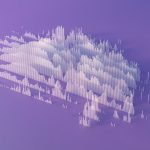 Digital generated image of abstract cloud / data visualization on purple background.
