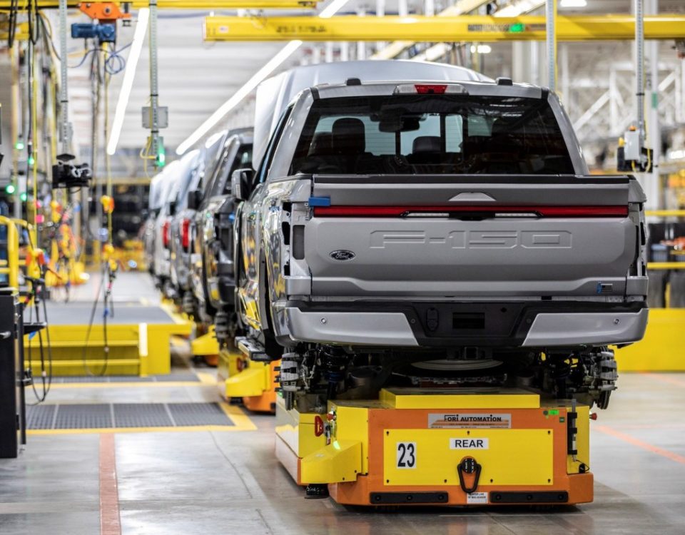Ford F-150 Lightning electric truck assembly line