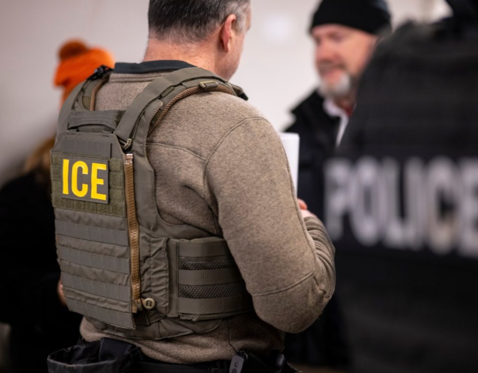 US Immigration and Customs Enforcement (ICE) agents, along with other federal law enforcement agencies, attend a pre-enforcement meeting in Chicago, Illinois, US, on Sunday, Jan. 26, 2025.