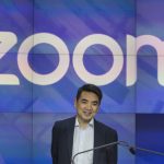 Eric Yuan, founder and chief executive officer of Zoom Video Communications Inc., stands before the opening bell during the company's initial public offering (IPO) at the Nasdaq MarketSite in New York, U.S., on Thursday, April 18, 2019. Zoom reported net income of $7.6 million on revenue of $331 million for the year ended January, and is now worth nine times the $1 billion valuation it secured after a funding round two years ago. Photographer: Victor J. Blue/Bloomberg via Getty Images