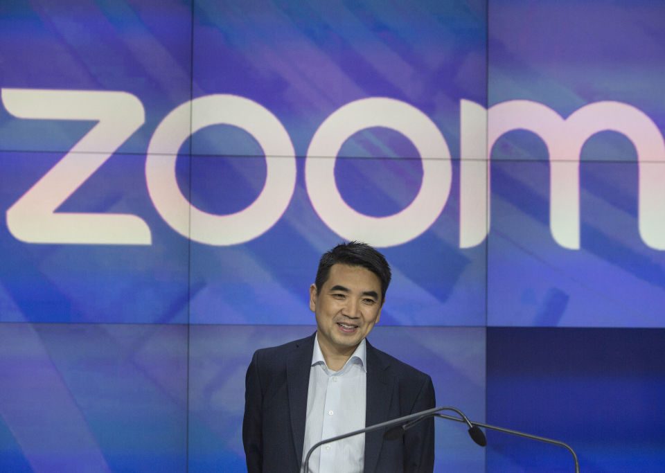 Eric Yuan, founder and chief executive officer of Zoom Video Communications Inc., stands before the opening bell during the company's initial public offering (IPO) at the Nasdaq MarketSite in New York, U.S., on Thursday, April 18, 2019. Zoom reported net income of $7.6 million on revenue of $331 million for the year ended January, and is now worth nine times the $1 billion valuation it secured after a funding round two years ago. Photographer: Victor J. Blue/Bloomberg via Getty Images