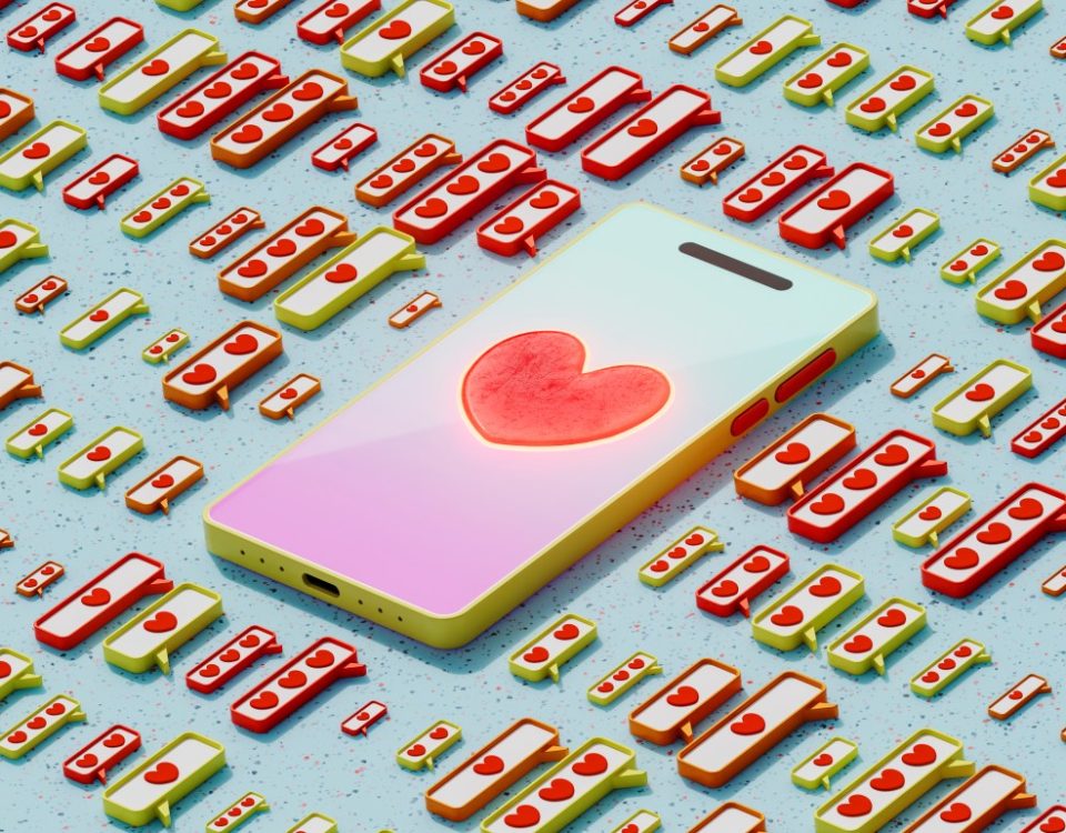 Mobile phone with heart symbol and icons